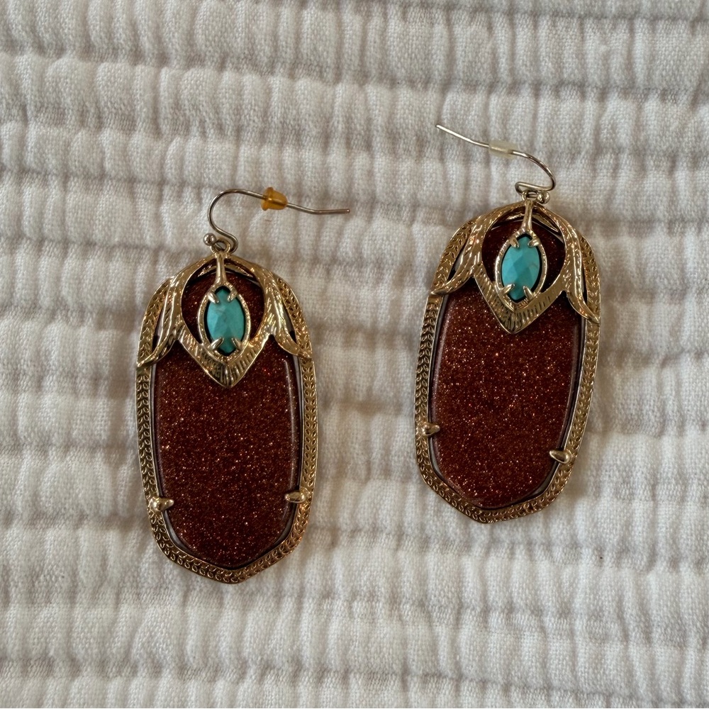 Kendra Scott Custom Design Drop Earrings, Chocolate Drusy and Turquoise